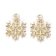 Golden Plated Alloy Pendants, with Crystal Rhinestone, Snowflake, for Christmas, Crystal, 21.3x15.5x2mm, Hole: 2.2mm(X-PALLOY-L228-012G)