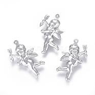 304 Stainless Steel Pendants, Matte, Angel/Cupid/Cherub, Stainless Steel Color, 29x16.5x5mm, Hole: 0.8mm(STAS-I120-09-MP)