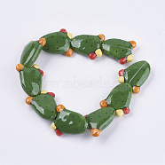 Handmade Porcelain Beads, Cactus, Dark Green, 29.5~30x24~25x8.5~10mm, Hole: 2mm(PORC-G002-16A)