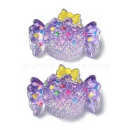 Transparent Epoxy Resin Decoden Cabochons, with Paillettes, Candy with Bowknot, Medium Purple, 16x23x7.5mm(CRES-I030-06A)
