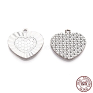 925 Sterling Silver Charms, Heart, for Valentine's Day, Silver, 12x13x1.3mm, Hole: 1.2mm(STER-C004-09S)
