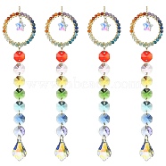 Glass Teardrop Pendant Decorations, Hanging Suncatchers, with Octagon Glass Link and Natural Gemstone, for Home Decorations, Ring, 248mm(HJEW-JM01112-02)