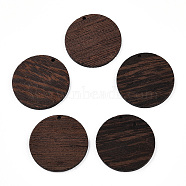 Natural Wenge Wood Pendants, Undyed, Flat Round Charms, Coconut Brown, 38.5x3.5mm, Hole: 2mm(WOOD-T023-29E-01)