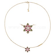 Colorful Cubic Zirconia Christmas Snowflake Pendant Necklace, 925 Sterling Silver Jewelry for Women, Real 18K Gold Plated, 15.35 inch(39cm)(JN1053A)