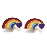 Alloy Brooches, Enamel Pin, with Brass Butterfly Clutches, Rainbow, Light Gold, Colorful, 19x35x2mm, Pin: 1mm(JEWB-S011-028)