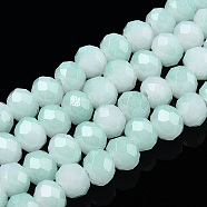 Two-Tone Imitation Jade Glass Beads Strands, Faceted, Rondelle, Light Cyan, 6x5mm, Hole: 1.4mm, about 85~90pcs/strand, 15.35 inch~16.34 inch(39~41.5cm)(GLAA-T033-01B-04)