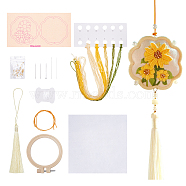 DIY Embroidery Flower Shape Sachet Pendant Decoration Kits, Omamori Amulet with Tassel Embroidery Starter Kit, Sunflower Pattern, 2~180x2~165x0.4~9mm(DIY-WH0033-57A)