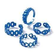 Spray Painted Brass Cuff Rings, Open Rings, Mixed Shapes, Blue, US Size 6~7 1/4(16.5~17.5mm)(RJEW-H545-G)