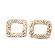 Handmade Reed Cane/Rattan Woven Linking Rings, For Making Straw Earrings and Necklaces,  Bleach, Square Ring, Antique White, 43~48x43~48x4~6mm, Inner Measure: 26~28x26~28mm(WOVE-Q075-16)