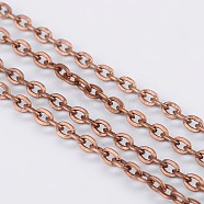 Iron Cable Chains, Unwelded, with Spool, Flat Oval, Popular for Jewelry Making, Important Decoration, Lead Free & Nickel Free, Red Copper, 3x2x0.6mm, about 328.08 Feet(100m)/roll(CH-S041-R-FF)
