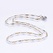 304 Stainless Steel Chain Necklaces, with Enamel and Lobster Claw Clasps, Rectangle, Golden & Stainless Steel Color, 17.7 inch(45cm)(STAS-P164-08GP)