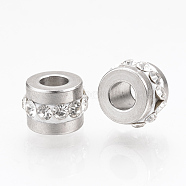 201 Stainless Steel Rhinestone Beads, Column, Stainless Steel Color, 7x5mm, Hole: 3mm(X-RB-R052-04)