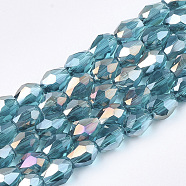 Electroplate Glass Beads Strands, AB Color Plated, Faceted, Teardrop, Steel Blue, 7.5~8x6mm, Hole: 1mm, about 66~68pcs/strand, 22.6 inch(EGLA-T013-05C)