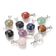 Natural Gemstone Pendants, with Crystal Rhinestone and Platinum Plated Brass Bails, Faceted, Rabbit, Mixed Dyed and Undyed, 28x16x11mm, Hole: 4x7mm(G-F692-D)