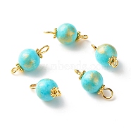 Natural Mashan Jade Connector Charms, Round Links with Golden Plated Alloy and Brass Findings, Turquoise, 18x8.5mm, Hole: 1.6~2.7mm(PALLOY-YW0001-57)
