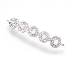 Brass Micro Pave Cubic Zirconia Links, Real Platinum Plated, Flat Round, 6x33x2.5mm, Hole: 1mm(ZIRC-E124-46P)