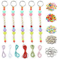 DIY Bracelets Jewelry Making Kit, Including Acrylic Beads, Iron Split Key Ring, Waxed Polyester Cord, Mixed Color, 4~20x0.5~10.5x0.5~6mm, Hole: 1.5~3.5mm(DIY-YW0009-09)