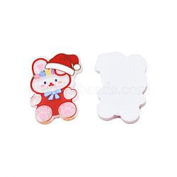 Printed Acrylic Cabochons, with Glitter Powder, Christmas Style, Rabbit, Red, 22.5x16x2mm(OACR-N135-35)