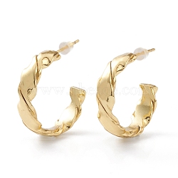 Brass Half Hoop Earrings, with Steel Pin and Plastic Ear Nuts, Long-Lasting Plated, Semicircular, Real 18K Gold Plated, 23x23.5x6mm, Pin: 0.8mm(EJEW-A056-22G)