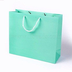 Kraft Paper Bags, with Handles, Gift Bags, Shopping Bags, Rectangle, Aquamarine, 28x32x11.5cm(AJEW-F005-02-C01)