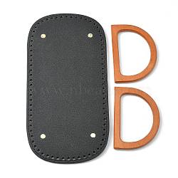 WADORN Bag Replacement Accessories, including 1Pc Wood Letter D Shape Bag Handle, 1Pc PU Leather Oval Bag Bottom, Mixed Color, 8.5~30.2x11.95~15.2x0.4~1cm(FIND-WR0007-98)