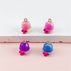 Alloy Enamel Pendants, Hat with Bowknot Charms, Golden, Mixed Color, 12x9x10mm, Hole: 1.4mm(ENAM-A012-20G)