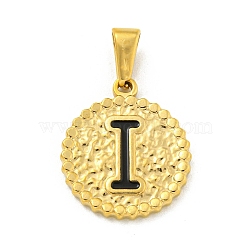 Ion Plating(IP) 304 Stainless Steel Enamel Pendants, Golden, Flat Round with Letter Charm, Letter I, 21x18x2mm, Hole: 8x3.5mm(STAS-R231-19I-G)