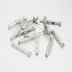 Iron Brooch Pin Back Safety Catch Bar Pins with 3 Holes, Platinum, 35x5.5x6mm, Hole: 2mm(IFIN-A171-04F)