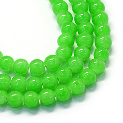 Baking Painted Imitation Jade Glass Round Bead Strands, Lime Green, 10~10.5mm, Hole: 1.5mm, about 85pcs/strand, 31.4 inch(X-DGLA-Q021-10mm-09)