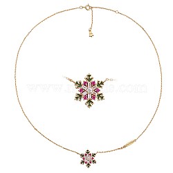 Colorful Cubic Zirconia Christmas Snowflake Pendant Necklace, 925 Sterling Silver Jewelry for Women, Real 18K Gold Plated, 15.35 inch(39cm)(JN1053A)