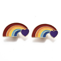 Alloy Brooches, Enamel Pin, with Brass Butterfly Clutches, Rainbow, Light Gold, Colorful, 19x35x2mm, Pin: 1mm(JEWB-S011-028)