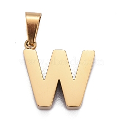 Ion Plating(IP) 304 Stainless Steel Letter Pendants, Manual Polishing, Alphabet, Golden, Letter.W, 17x17x4mm, Hole: 6.5x3.5mm(STAS-H127-W-G)