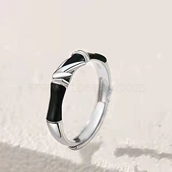 Bamboo Alloy Enamel with Crystal Rhinestone Finger Rings for Couple, Platinum, Black, Inner Diameter: Adjustable(FS-WG132A1-01)