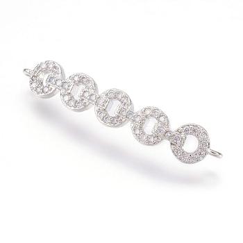 Brass Micro Pave Cubic Zirconia Links, Real Platinum Plated, Flat Round, 6x33x2.5mm, Hole: 1mm