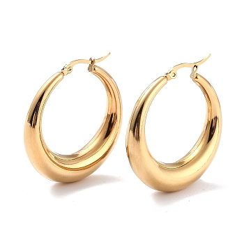 304 Stainless Steel Hoop Earrings, Hypoallergenic Earrings, Ring, Real 24K Gold Plated, 35x33x3~6mm, Pin: 0.8mm