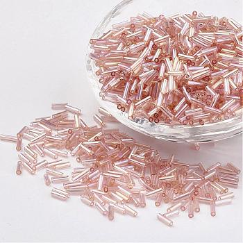 Glass Bugle Beads, Transparent Colours Rainbow, Blanched Almond, 12x2mm, Hole: 0.5mm, about 5000pcs/bag