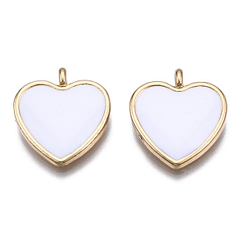Alloy Pendants, with Enamel, Cadmium Free & Lead Free, Light Gold, Heart, White, 17.5x16x3.5mm, Hole: 1.8mm