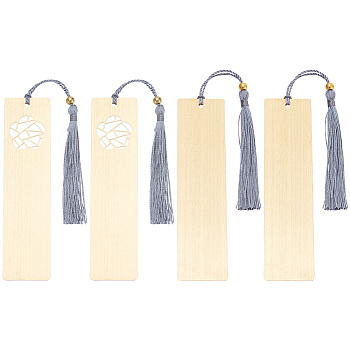 4Pcs 2 Style Brass Rectangle Bookmark with Tassel for Student Teacher Book Lovers, Raw(Unplated), Mixed Patterns, 250mm, 2pcs/style