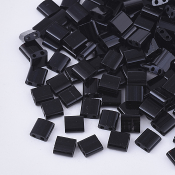 2-Hole Glass Seed Beads, Opaque Colours, Square, Black, 5x4.5~5.5x2~2.5mm, Hole: 0.5~0.8mm, about 1180pcs/bag