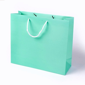 Kraft Paper Bags, with Handles, Gift Bags, Shopping Bags, Rectangle, Aquamarine, 28x32x11.5cm