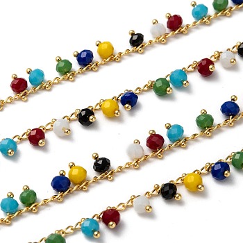 3.28 Feet Handmade Glass Beaded Chains, Soldered, with Brass Findings, Colorful, 7x4mm