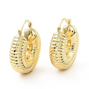 Brass Croissant Chunky Hoop Earrings for Women, Cadmium Free & Lead Free, Real 18K Gold Plated, 30x11mm, Pin: 0.7x1mm