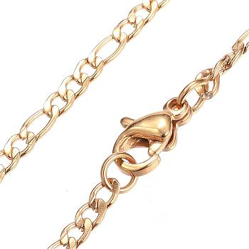 304 Stainless Steel Figaro Chain Necklaces, with Lobster Clasp, Golden, 19.7 inch(50cm), 2mm