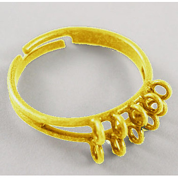 Brass Adjustable Ring Bases, with 10 Loop, Nickel Free, Adjustable, Golden, about 19mm in diameter, 17mm inner diameter