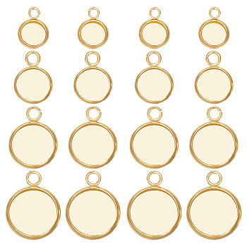 80Pcs 4 Styles 304 Stainless Steel Pendant Cabochon Settings, Plain Edge Bezel Cups, Flat Round, Real 18K Gold Plated, Tray: 6~12mm; 10~17.5x8~14x1.5~2mm, 20Pcs/style