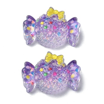 Transparent Epoxy Resin Decoden Cabochons, with Paillettes, Candy with Bowknot, Medium Purple, 16x23x7.5mm