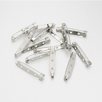Iron Brooch Pin Back Safety Catch Bar Pins with 3 Holes, Platinum, 35x5.5x6mm, Hole: 2mm