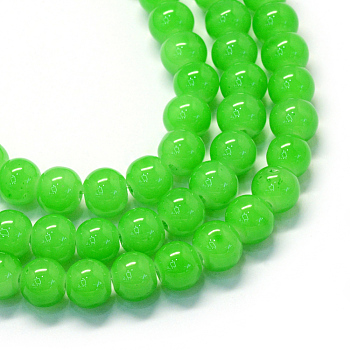 Baking Painted Imitation Jade Glass Round Bead Strands, Lime Green, 10~10.5mm, Hole: 1.5mm, about 85pcs/strand, 31.4 inch