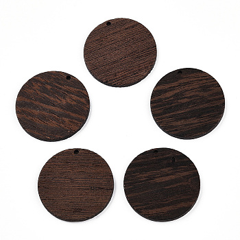 Natural Wenge Wood Pendants, Undyed, Flat Round Charms, Coconut Brown, 38.5x3.5mm, Hole: 2mm