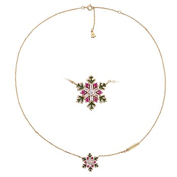 Colorful Cubic Zirconia Christmas Snowflake Pendant Necklace, 925 Sterling Silver Jewelry for Women, Real 18K Gold Plated, 15.35 inch(39cm)